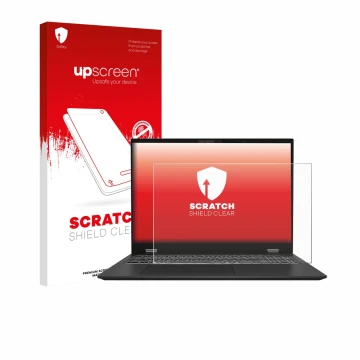 Vorderseite einer Produktverpackung mit dem Markenlogo upscreen. Daneben ist das Gerät MSI Prestige 16 AI Evo B1M mit dem zuge