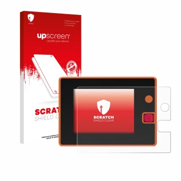 Vorderseite einer Produktverpackung mit dem Markenlogo upscreen. Daneben ist das Gerät Hota T8 mit dem zugehörigen Displayschu