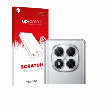 Vorderseite einer Produktverpackung mit dem Markenlogo upscreen. Daneben ist das Gerät Xiaomi Poco X7 (NUR Kameraschutz) mit d