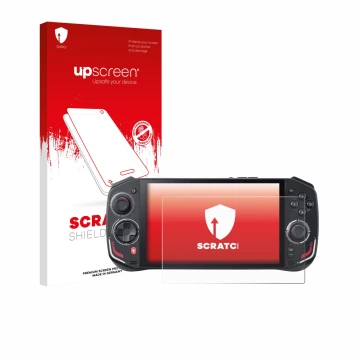 Vorderseite einer Produktverpackung mit dem Markenlogo upscreen. Daneben ist das Gerät Acer Nitro Blaze 7 mit dem zugehörigen 