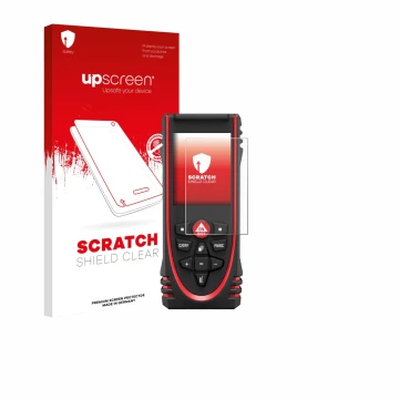 Vorderseite einer Produktverpackung mit dem Markenlogo upscreen. Daneben ist das Gerät Leica DISTO X3 mit dem zugehörigen Disp