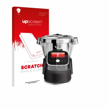 Vorderseite einer Produktverpackung mit dem Markenlogo upscreen. Daneben ist das Gerät Moulinex i-Companion Touch Pro mit dem 
