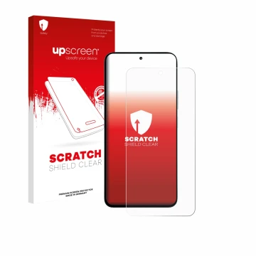 Vorderseite einer Produktverpackung mit dem Markenlogo upscreen. Daneben ist das Gerät Xiaomi Poco M7 Plus mit dem zugehörigen
