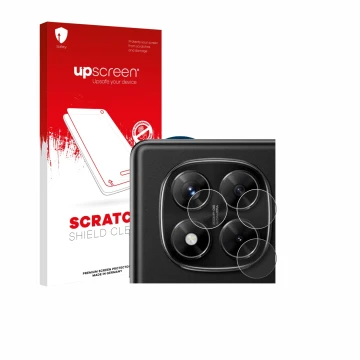 Vorderseite einer Produktverpackung mit dem Markenlogo upscreen. Daneben ist das Gerät Xiaomi Redmi Note 14 Pro 4G (NUR Kamera