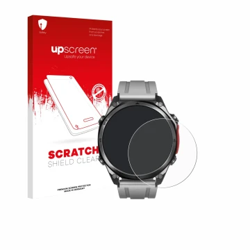 Vorderseite einer Produktverpackung mit dem Markenlogo upscreen. Daneben ist das Gerät Doogee Anywise W1 Pro mit dem zugehörig