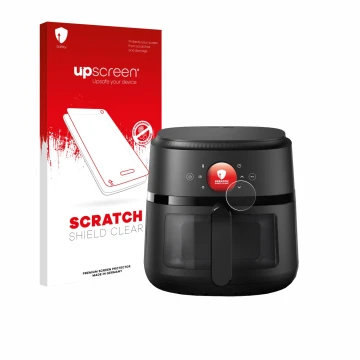 Vorderseite einer Produktverpackung mit dem Markenlogo upscreen. Daneben ist das Gerät Philips Airfryer 2000 Gen 2 6,2L mit de