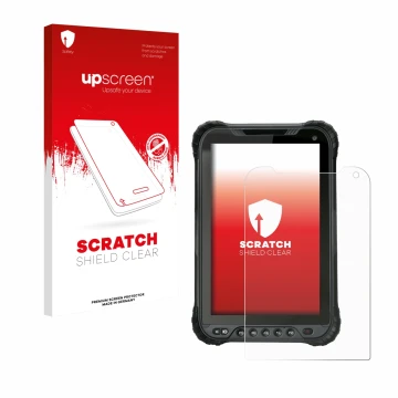 Vorderseite einer Produktverpackung mit dem Markenlogo upscreen. Daneben ist das Gerät Unitech TB85 Plus mit dem zugehörigen D
