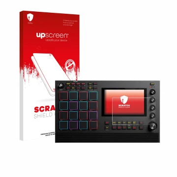 Vorderseite einer Produktverpackung mit dem Markenlogo upscreen. Daneben ist das Gerät Akai MPC Live III mit dem zugehörigen D