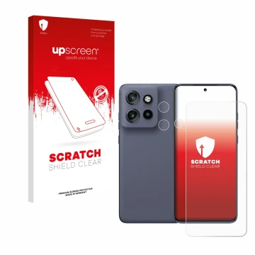 Vorderseite einer Produktverpackung mit dem Markenlogo upscreen. Daneben ist das Gerät Motorola Edge 60 Neo (Display+Kamera) m