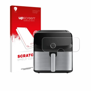 Vorderseite einer Produktverpackung mit dem Markenlogo upscreen. Daneben ist das Gerät Tefal Easy Fry Mega mit dem zugehörigen