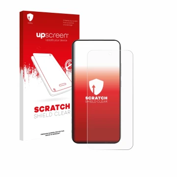 Vorderseite einer Produktverpackung mit dem Markenlogo upscreen. Daneben ist das Gerät realme Narzo 90 mit dem zugehörigen Dis