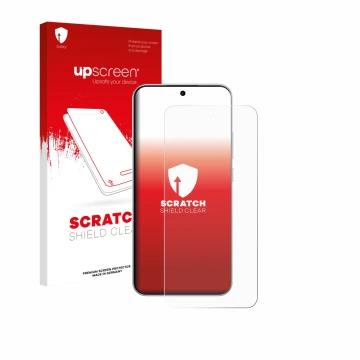 Vorderseite einer Produktverpackung mit dem Markenlogo upscreen. Daneben ist das Gerät Oppo F31 Pro mit dem zugehörigen Displa