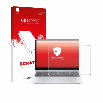 Vorderseite einer Produktverpackung mit dem Markenlogo upscreen. Daneben ist das Gerät HP OmniBook 7 AI 16-ay0775ng mit dem zu