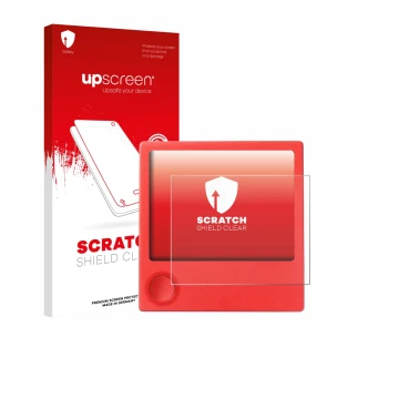 Vorderseite einer Produktverpackung mit dem Markenlogo upscreen. Daneben ist das Gerät PicPak E-Ink Display mit dem zugehörige