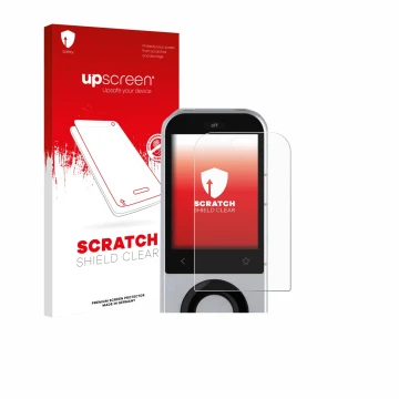 Vorderseite einer Produktverpackung mit dem Markenlogo upscreen. Daneben ist das Gerät Sofabaton X2 mit dem zugehörigen Displa