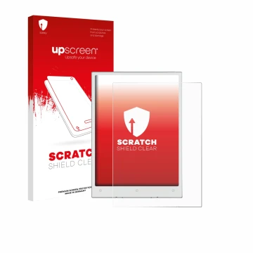 Vorderseite einer Produktverpackung mit dem Markenlogo upscreen. Daneben ist das Gerät Viwoods AiPaper Mini mit dem zugehörige