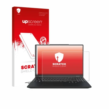 Vorderseite einer Produktverpackung mit dem Markenlogo upscreen. Daneben ist das Gerät Tuxedo InfinityBook Max 15 Gen 10 mit d