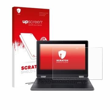 Vorderseite einer Produktverpackung mit dem Markenlogo upscreen. Daneben ist das Gerät Acer Chromebook Spin 511 R757TN mit dem