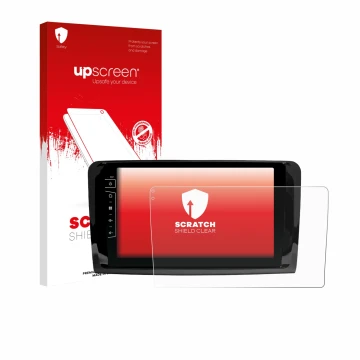 Vorderseite einer Produktverpackung mit dem Markenlogo upscreen. Daneben ist das Gerät Dynavin D9-DF432 9