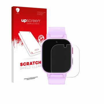 Vorderseite einer Produktverpackung mit dem Markenlogo upscreen. Daneben ist das Gerät Alutoria Kids Smartwatch 1.42