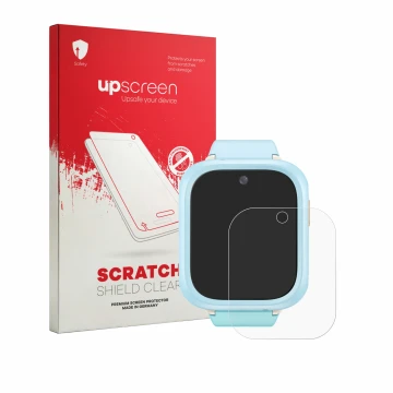 Vorderseite einer Produktverpackung mit dem Markenlogo upscreen. Daneben ist das Gerät TCL Kids Watch K5 mit dem zugehörigen D