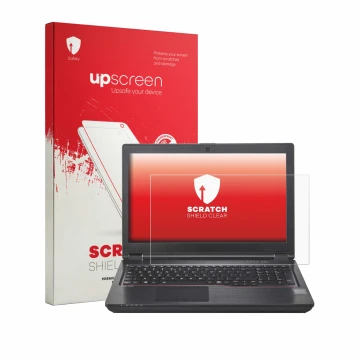 Vorderseite einer Produktverpackung mit dem Markenlogo upscreen. Daneben ist das Gerät Fujitsu Celsius H780 mit dem zugehörige