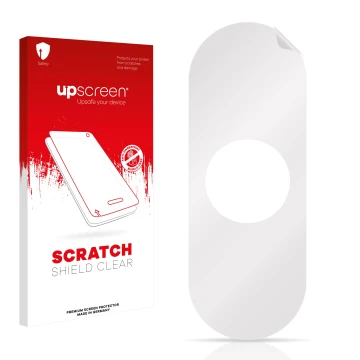 Vorderseite einer Produktverpackung mit dem Markenlogo upscreen. Daneben ist der zugehörige Displayschutz.