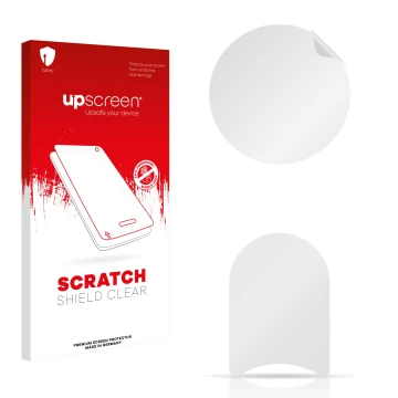 Vorderseite einer Produktverpackung mit dem Markenlogo upscreen. Daneben ist der zugehörige Displayschutz.