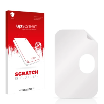 Vorderseite einer Produktverpackung mit dem Markenlogo upscreen. Daneben ist der zugehörige Displayschutz.