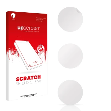 Vorderseite einer Produktverpackung mit dem Markenlogo upscreen. Daneben ist der zugehörige Displayschutz.