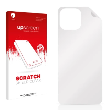 Vorderseite einer Produktverpackung mit dem Markenlogo upscreen. Daneben ist der zugehörige Displayschutz.