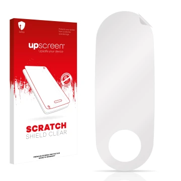 Vorderseite einer Produktverpackung mit dem Markenlogo upscreen. Daneben ist der zugehörige Displayschutz.