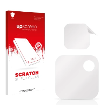 Vorderseite einer Produktverpackung mit dem Markenlogo upscreen. Daneben ist der zugehörige Displayschutz.