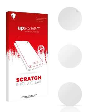 Vorderseite einer Produktverpackung mit dem Markenlogo upscreen. Daneben ist der zugehörige Displayschutz.