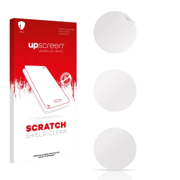 Vorderseite einer Produktverpackung mit dem Markenlogo upscreen. Daneben ist der zugehörige Displayschutz.