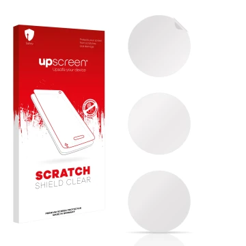 Vorderseite einer Produktverpackung mit dem Markenlogo upscreen. Daneben ist der zugehörige Displayschutz.