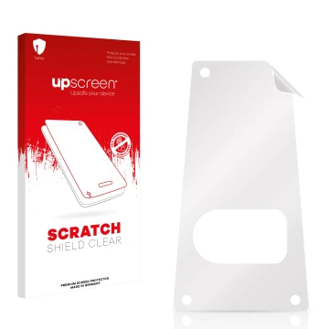 Vorderseite einer Produktverpackung mit dem Markenlogo upscreen. Daneben ist der zugehörige Displayschutz.