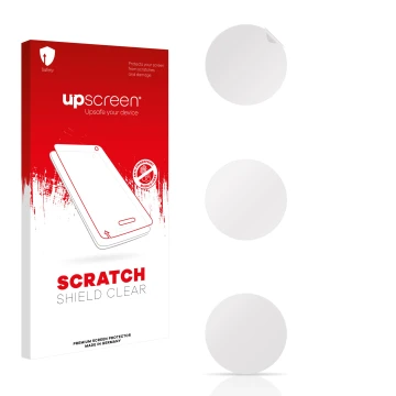 Vorderseite einer Produktverpackung mit dem Markenlogo upscreen. Daneben ist der zugehörige Displayschutz.