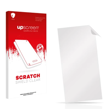 Vorderseite einer Produktverpackung mit dem Markenlogo upscreen. Daneben ist der zugehörige Displayschutz.