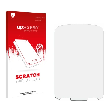Vorderseite einer Produktverpackung mit dem Markenlogo upscreen. Daneben ist der zugehörige Displayschutz.