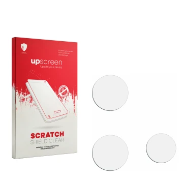 Vorderseite einer Produktverpackung mit dem Markenlogo upscreen. Daneben ist der zugehörige Displayschutz.
