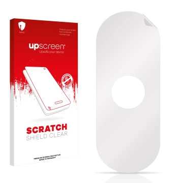 Vorderseite einer Produktverpackung mit dem Markenlogo upscreen. Daneben ist der zugehörige Displayschutz.