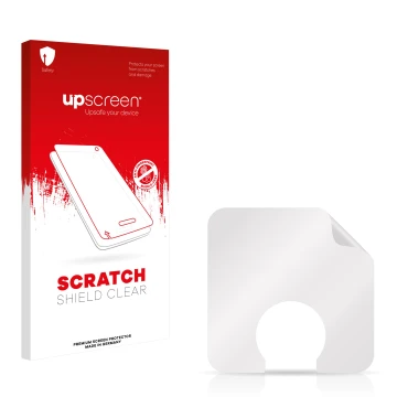 Vorderseite einer Produktverpackung mit dem Markenlogo upscreen. Daneben ist der zugehörige Displayschutz.
