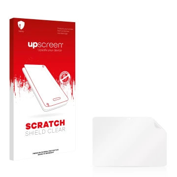 Vorderseite einer Produktverpackung mit dem Markenlogo upscreen. Daneben ist der zugehörige Displayschutz.