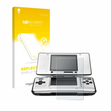 Vorderseite einer Produktverpackung mit dem Markenlogo upscreen. Daneben ist das Gerät Nintendo DS mit dem zugehörigen Display