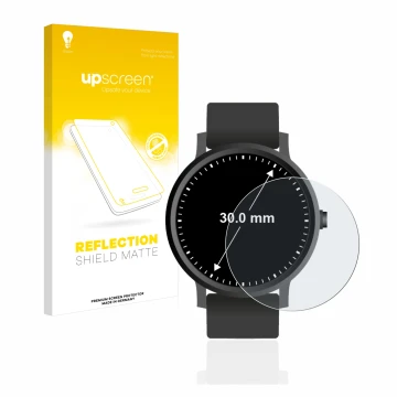 Vorderseite einer Produktverpackung mit dem Markenlogo upscreen. Daneben ist das Gerät Armbanduhren (Kreisrund, ø: 30 mm) mit 