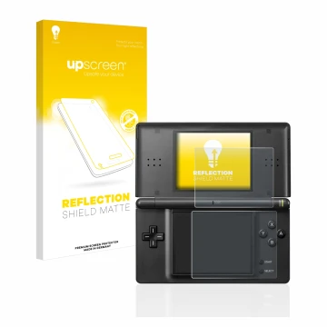 Vorderseite einer Produktverpackung mit dem Markenlogo upscreen. Daneben ist das Gerät Nintendo DS LITE mit dem zugehörigen Di