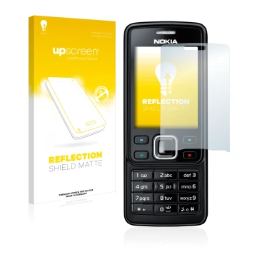 Vorderseite einer Produktverpackung mit dem Markenlogo upscreen. Daneben ist das Gerät Nokia 6300 2007 mit dem zugehörigen Dis