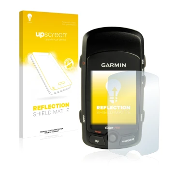 Vorderseite einer Produktverpackung mit dem Markenlogo upscreen. Daneben ist das Gerät Garmin Edge 705 mit dem zugehörigen Dis