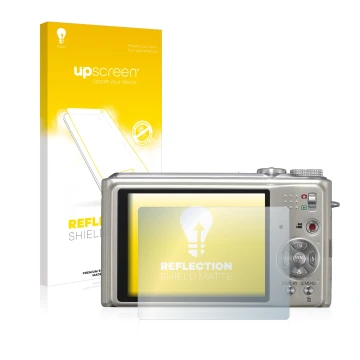 Vorderseite einer Produktverpackung mit dem Markenlogo upscreen. Daneben ist das Gerät Panasonic Lumix DMC-TZ7 mit dem zugehör